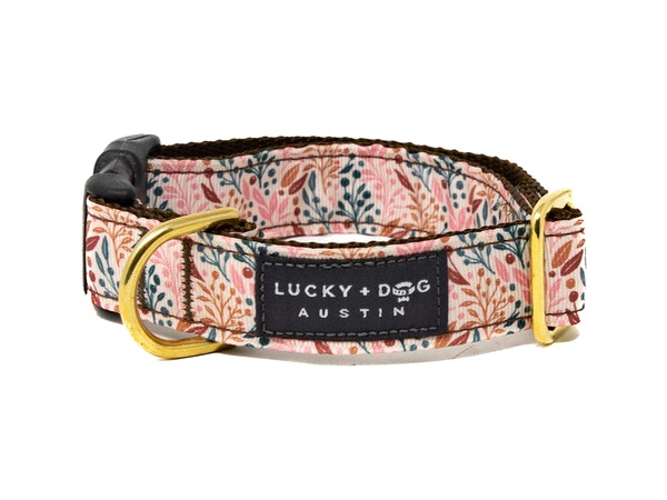 Blushing Birch snap collar, rust and sage on dusty rose