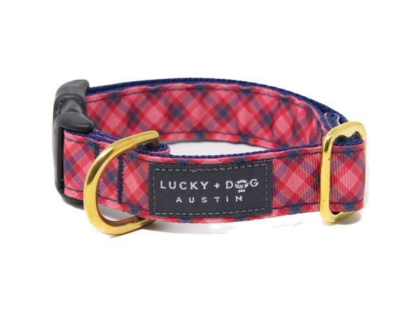 Fall Harvest snap collar in red and navy plaid