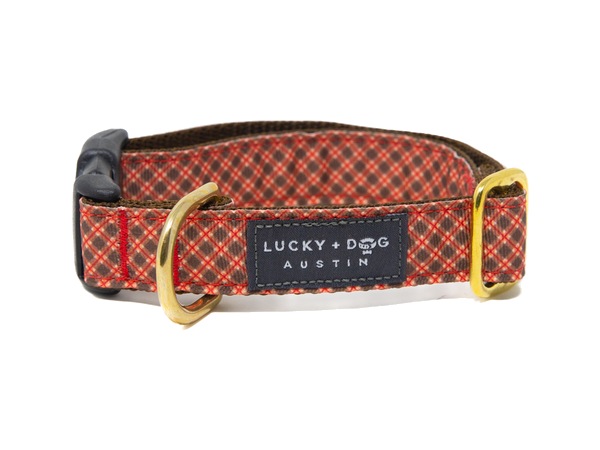 Maple Majesty snap collar, rust lattice on brown