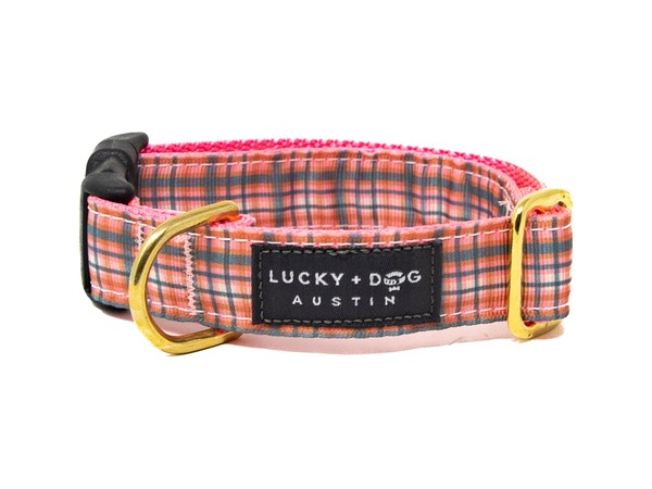 Rosehip Check snap collar in soft pink plaid