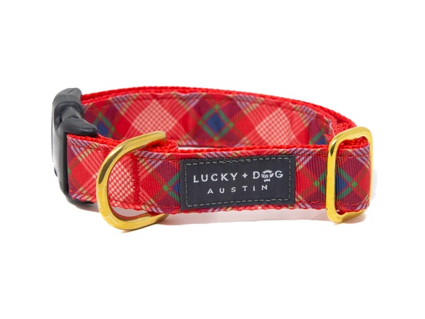 Tartan Tail snap collar in red tartan