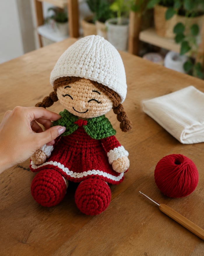 Menina Natalina em amigurumi