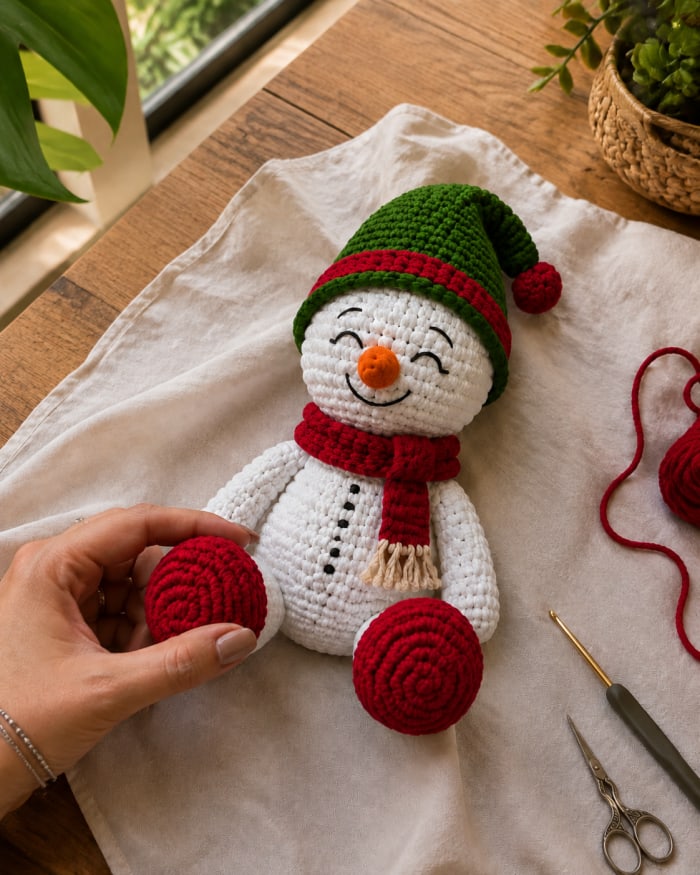 Boneco de Neve em amigurumi