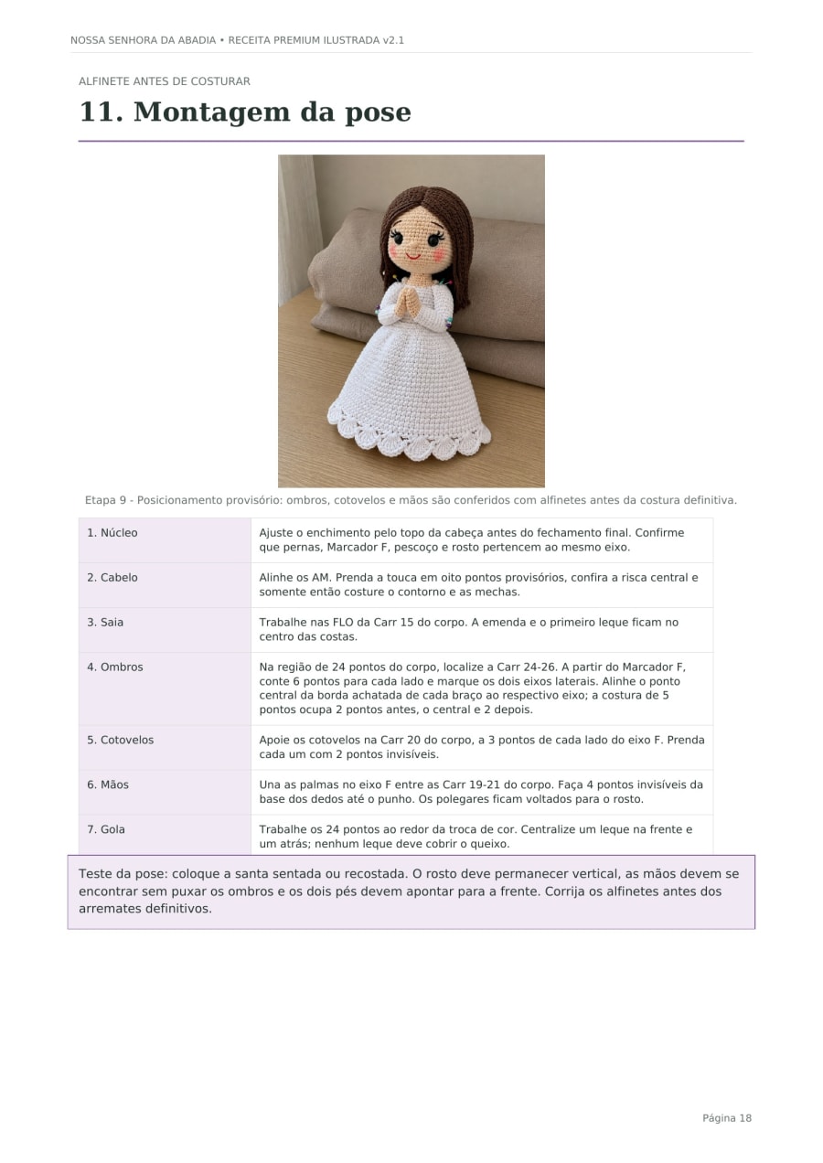 Página real da receita mostrando a montagem da pose