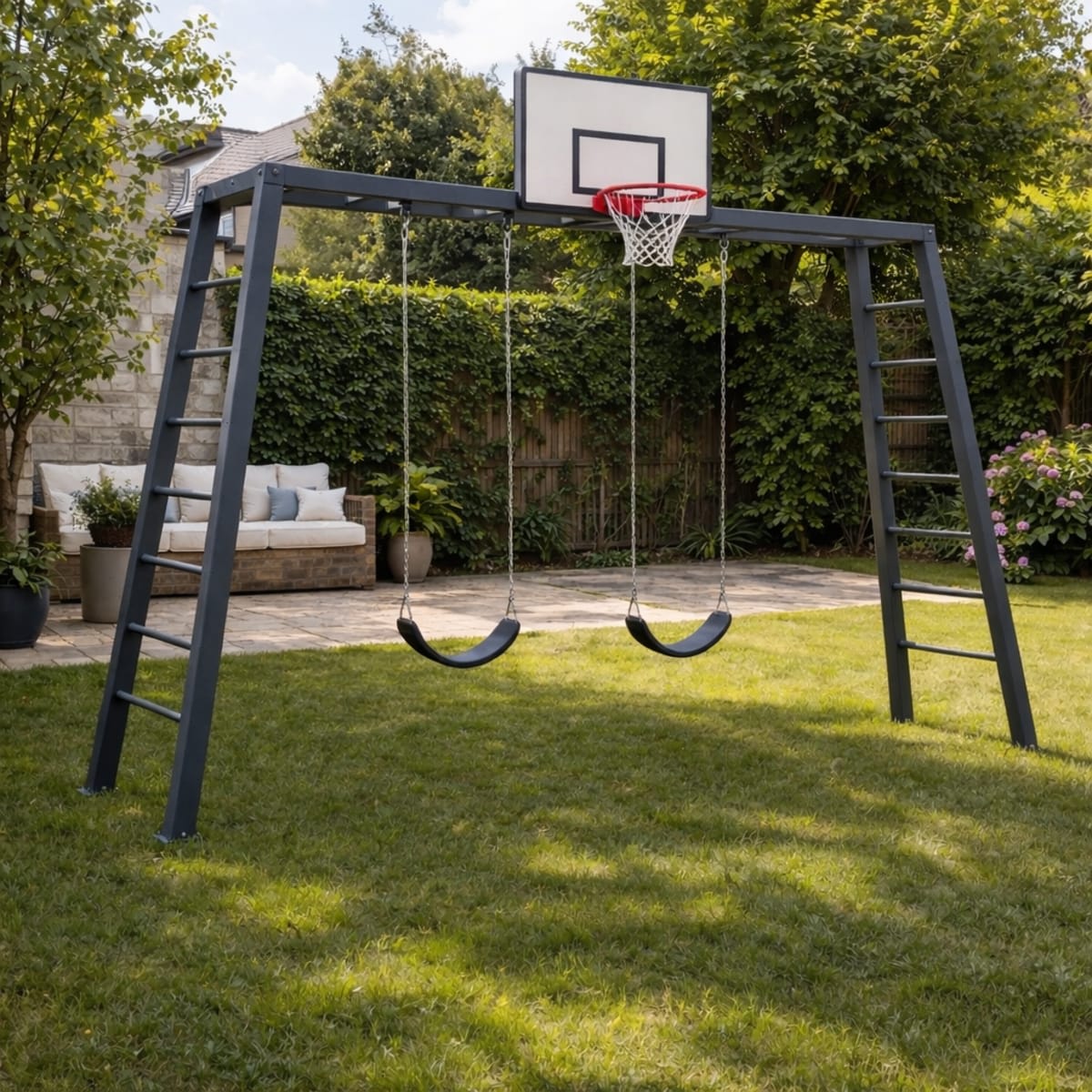 Circuito de juegos infantiles para exterior en hierro soldado con hamacas y escalada - modelo 1 de Carpintar