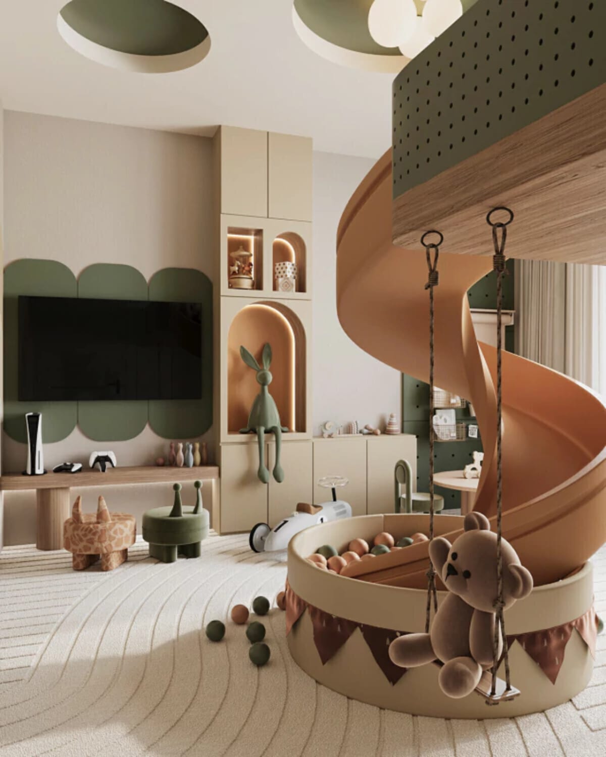 Ambiente completo del playroom infantil a medida - proyecto Nael
