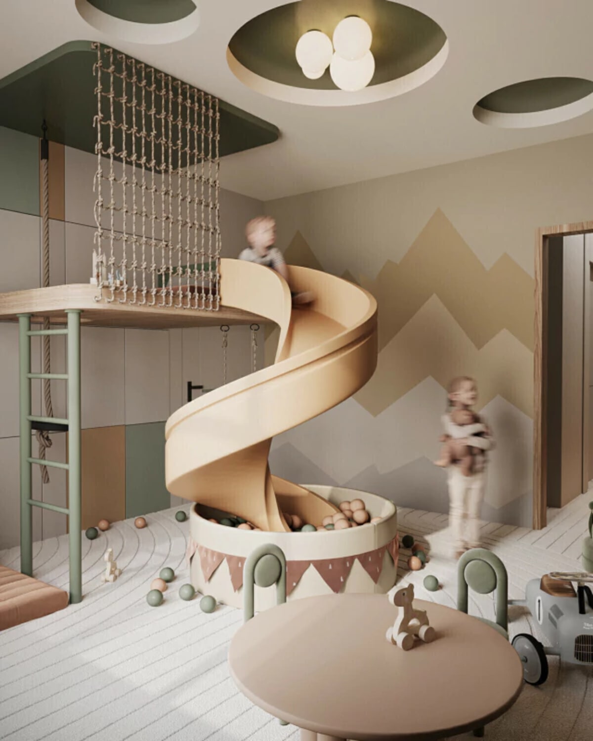 Playroom infantil con cabaña de juegos y librería a medida - proyecto Nael de Carpintar