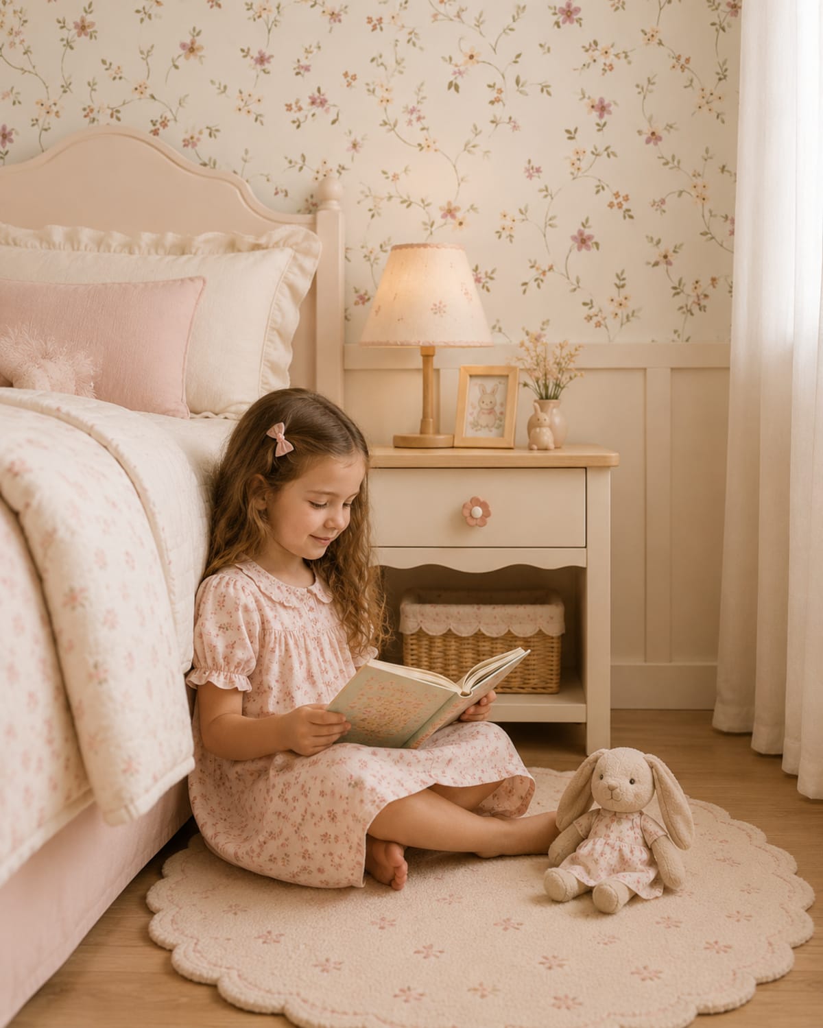 Empapelado infantil premium diseño Florcitas - vista 2 para dormitorio o playroom - Carpintar