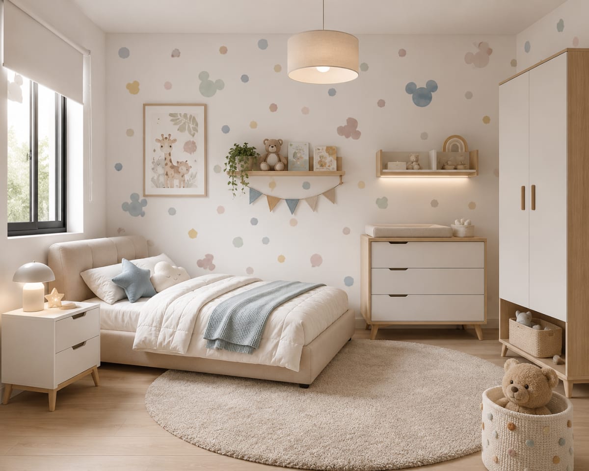 Empapelado infantil premium diseño Mikey - vista 1 para dormitorio o playroom - Carpintar