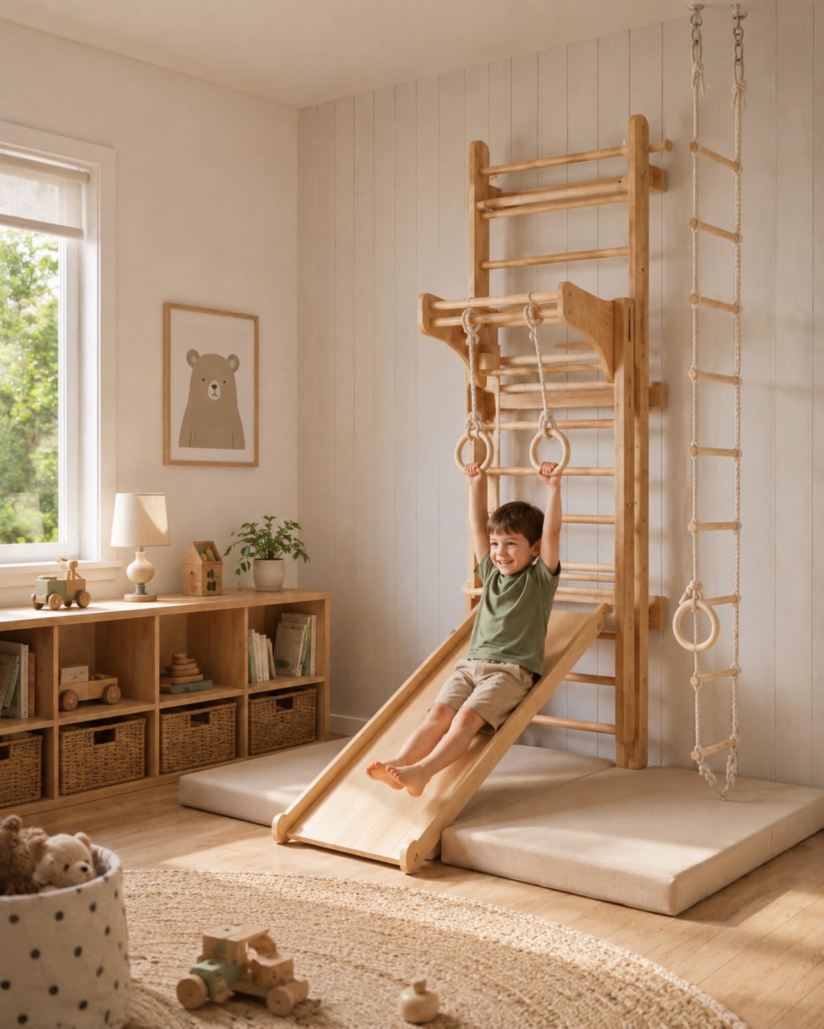 Respaldo con tobogán integrado para playroom infantil - producto Carpintar