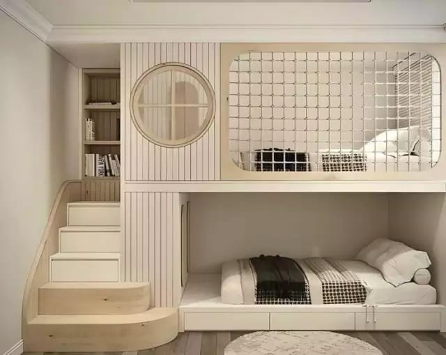 Cuarto Joel - Habitación infantil con dos camas y diseño delicado en tonos beige
