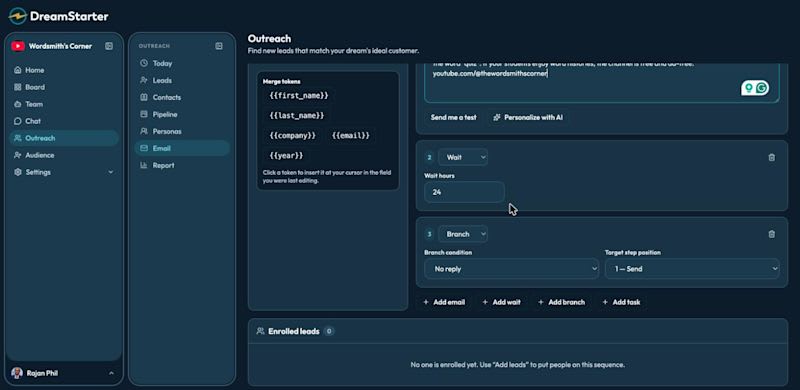 Wait and Branch steps in the sequence builder