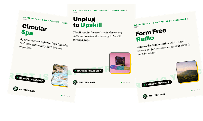 Three real daily highlight covers: Circular Spa, Unplug to Upskill, Form Free Radio