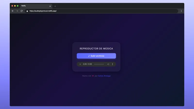Reproductor de audio local con botón para subir archivos y controles de reproducción nativos