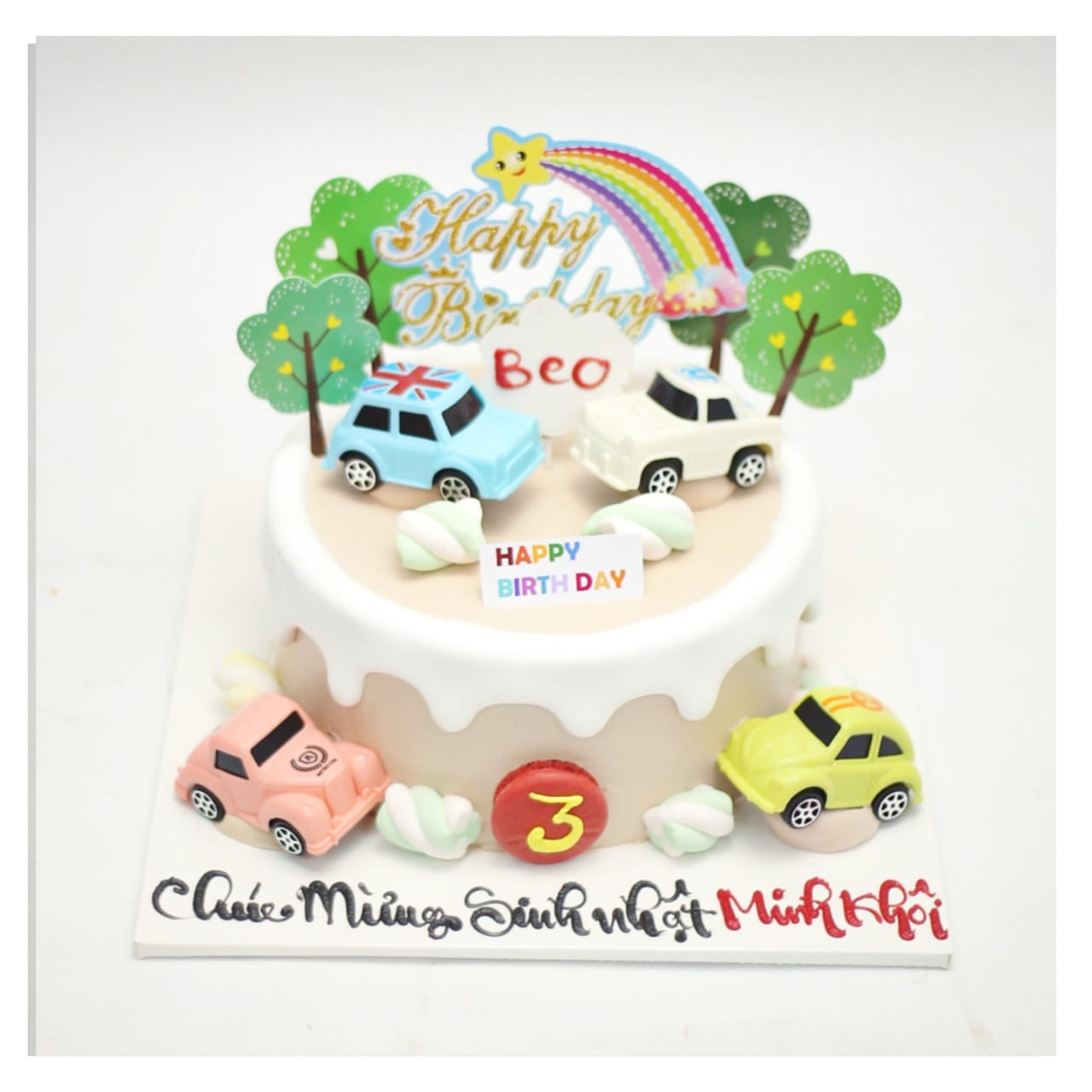 Bánh kem oto vui nhộn màu sắc cho bé