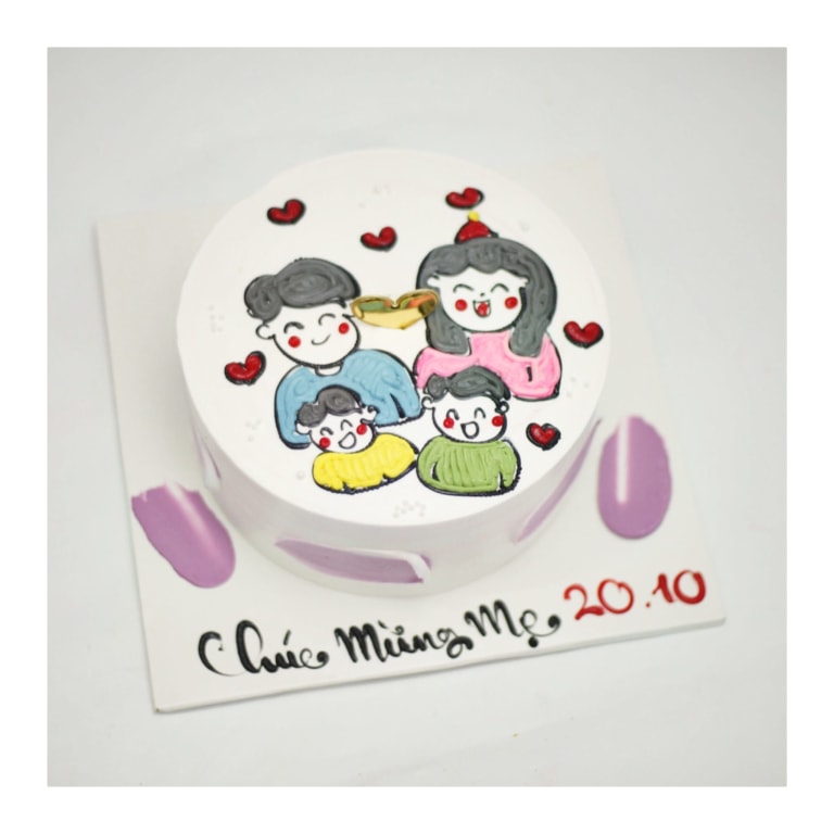 Bánh kem vẽ hình gia đình chúc mừng mẹ 20-10