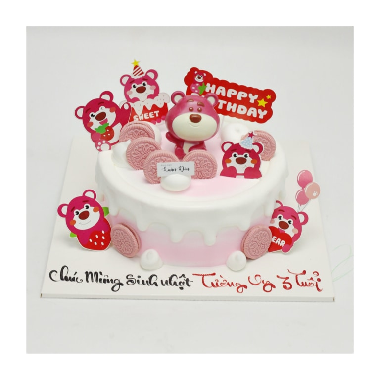 Bánh kem Gấu Dâu Lotso màu hồng xinh xắn