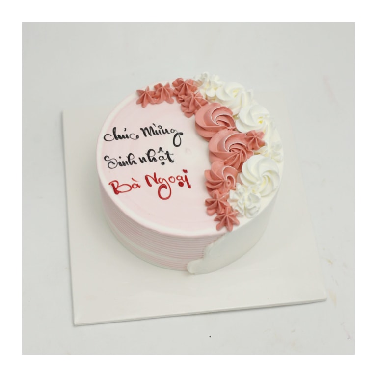 Bánh kem hồng pastel hoa hồng kem