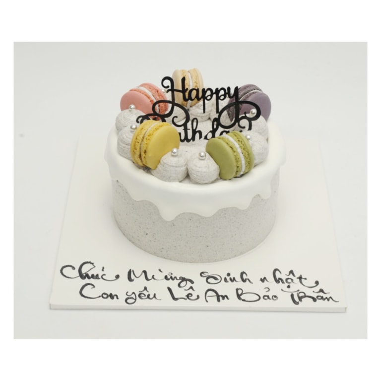 Bánh kem trắng tối giản trang trí bánh macaron