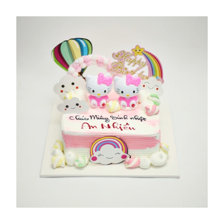 Bánh kem vuông Hello Kitty cầu vồng