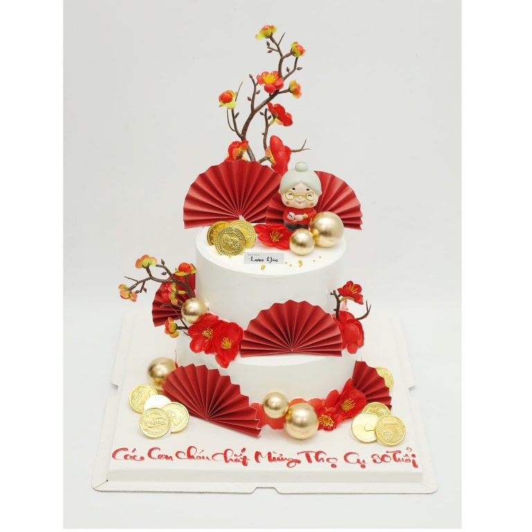 Bánh hai tầng chúc mừng thọ cụ bà 80
