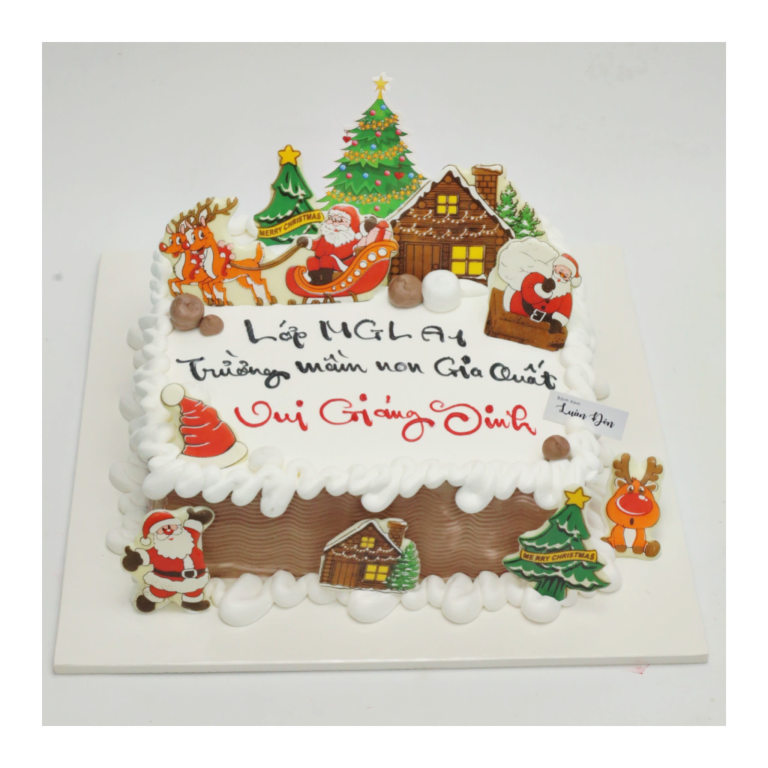 Bánh kem Noel hình vuông chủ đề giáng sinh