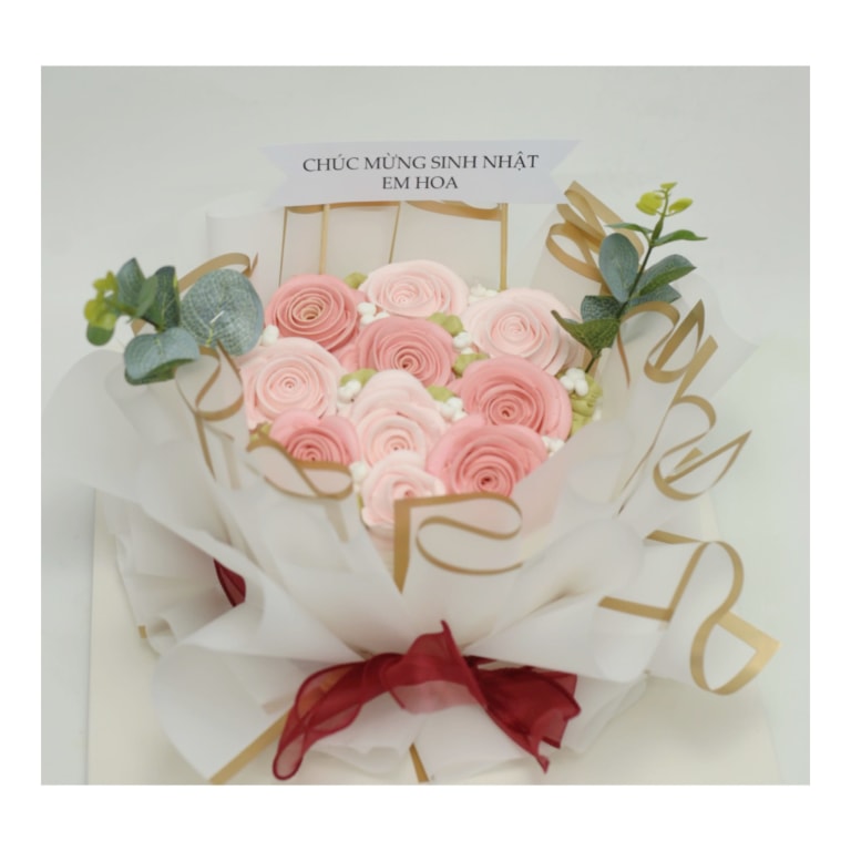 Bánh kem bó hoa hồng pastel ngọt ngào