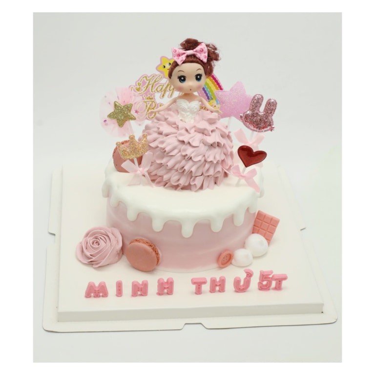 Bánh kem công chúa búp bê màu hồng điệu đà