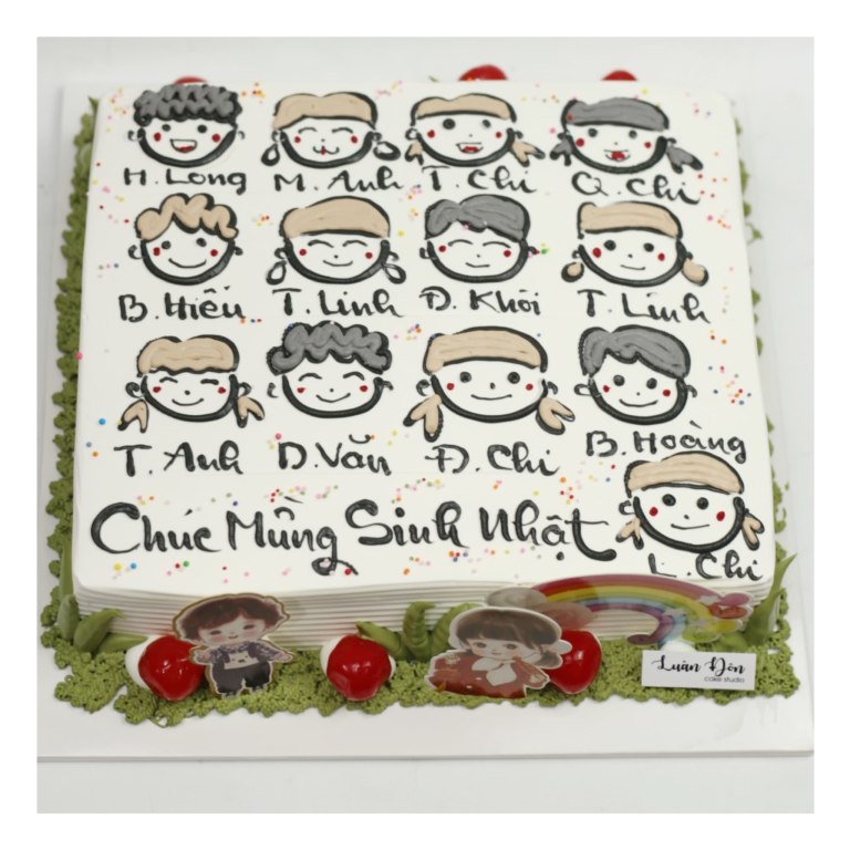 Bánh sinh nhật vẽ chân dung chibi nhiều nhân vật