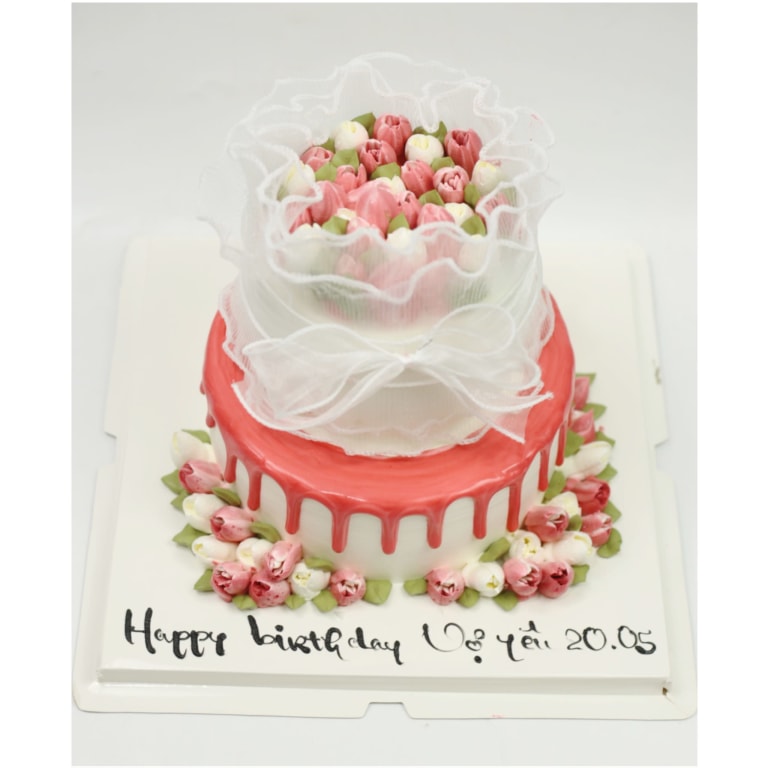 Bánh kem hai tầng kết hoa tulip sang trọng