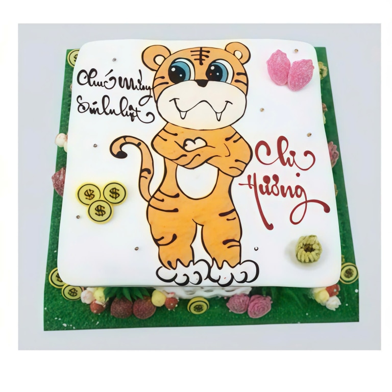 Bánh kem vẽ hình hổ vàng phong cách tài lộc