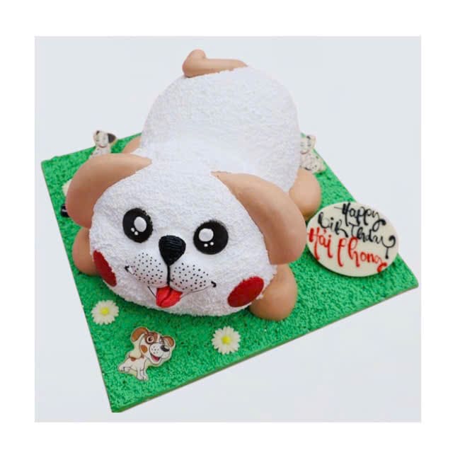 Bánh kem chú chó trắng tai nâu ngộ nghĩnh