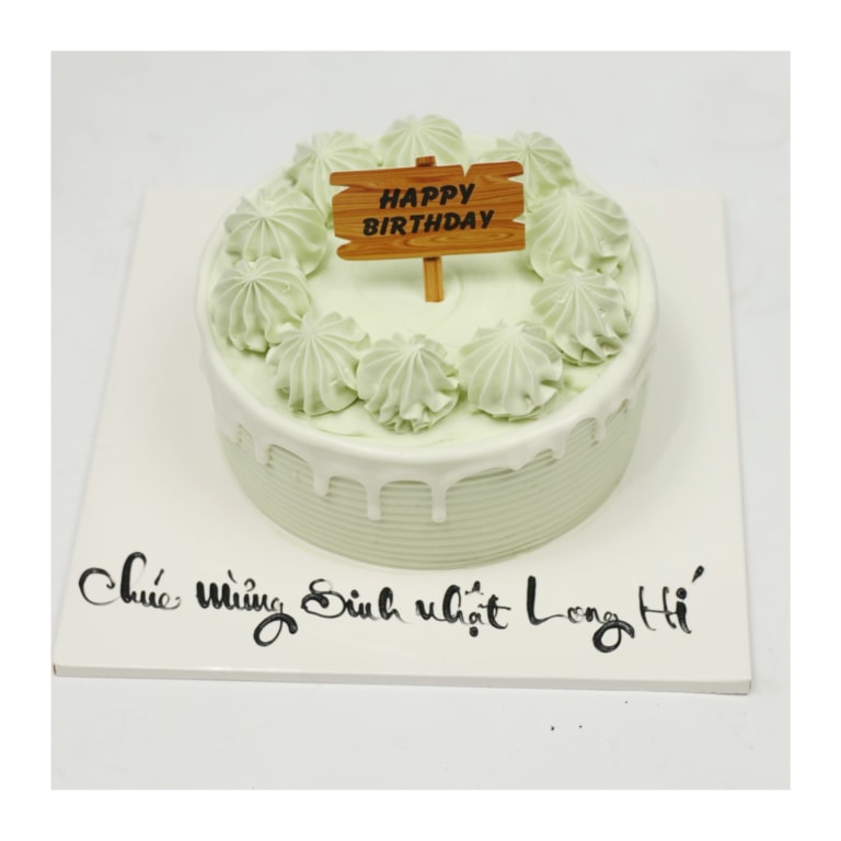 Bánh kem xanh pastel decor bảng chúc mừng