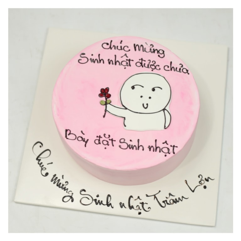 Bánh kem vẽ chibi cầm hoa hài hước