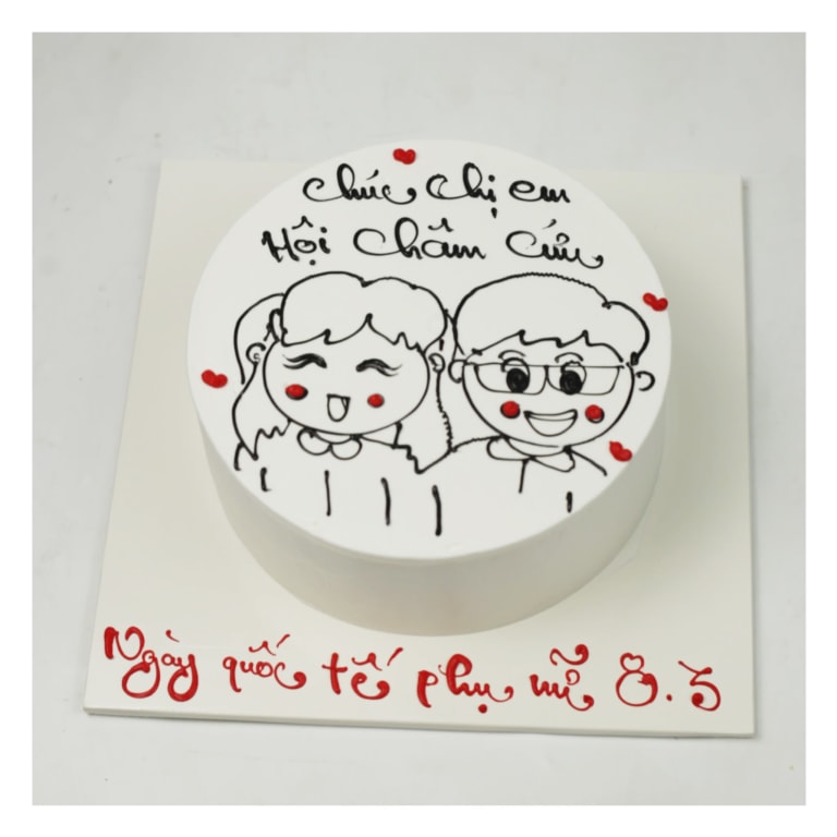 Bánh kem vẽ hình cặp đôi đáng yêu 8/3
