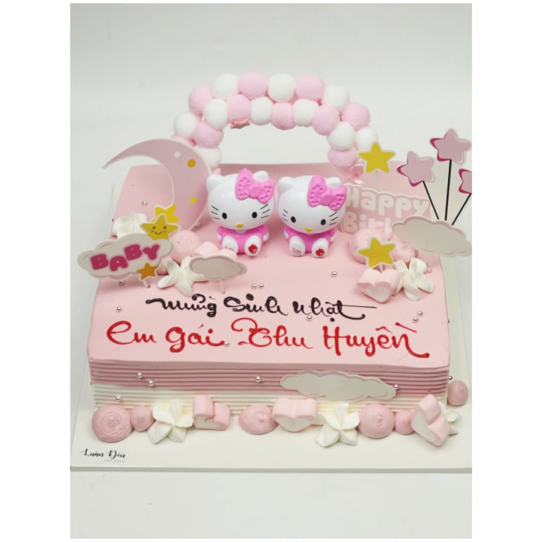 Bánh kem cặp đôi Hello Kitty màu hồng