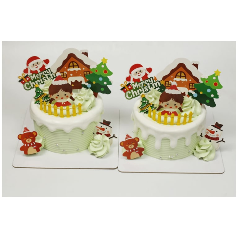 Bánh kem xanh mint trang trí chủ đề Noel
