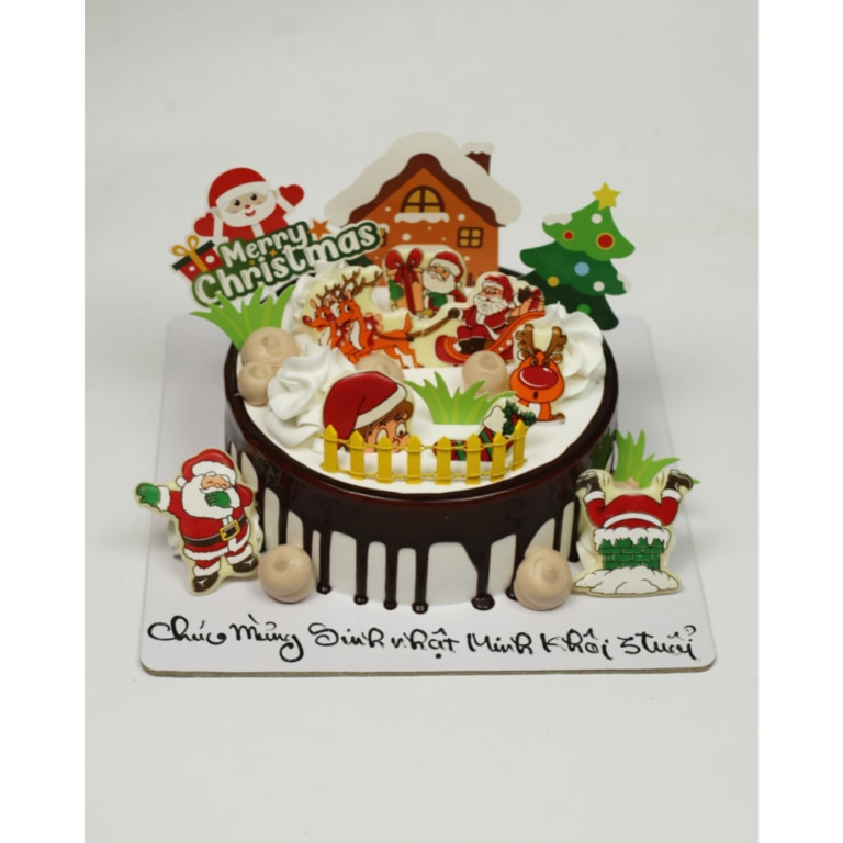 Bánh kem chocolate trắng trang trí chủ đề Noel