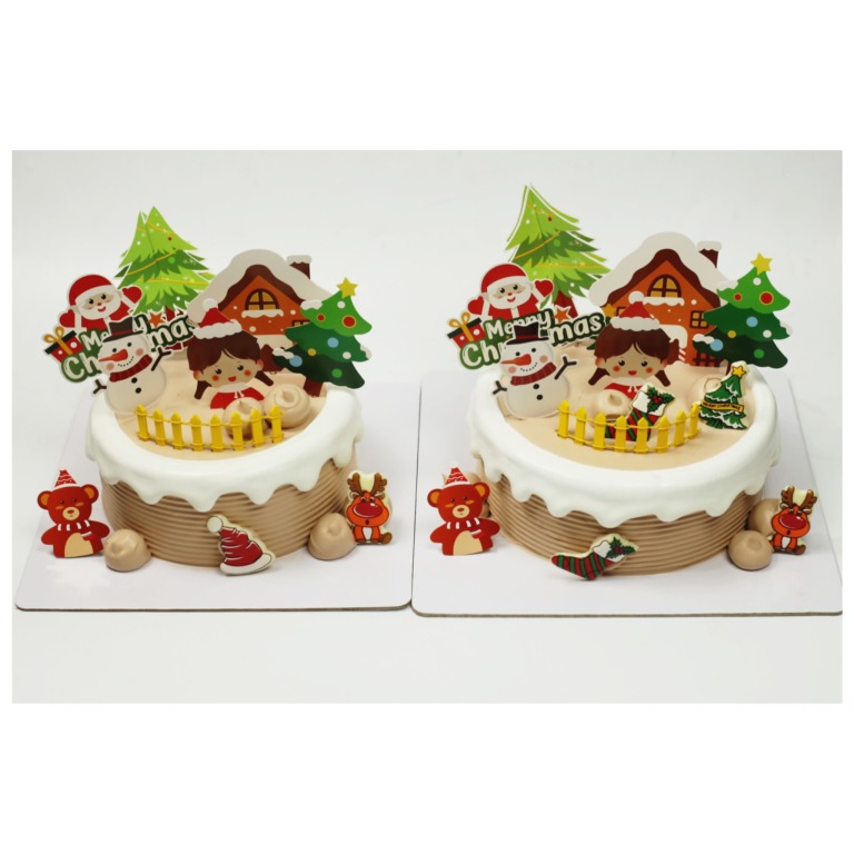 Bánh kem Noel xanh mint trang trí bé gái đáng yêu
