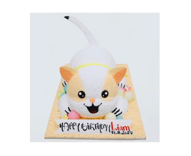 Bánh kem chú mèo trắng vàng mừng sinh nhật Liam