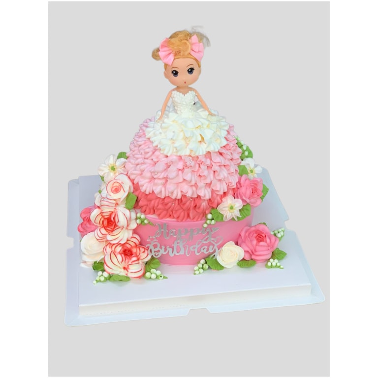 Bánh kem búp bê hồng xinh xắn cho bé