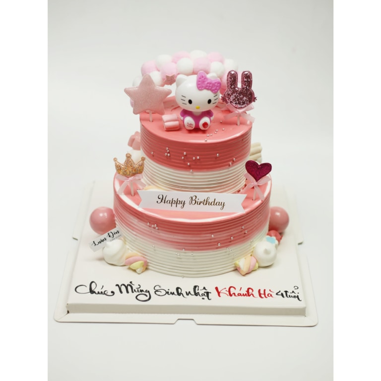 Bánh kem hai tầng tone hồng Hello Kitty dễ thương