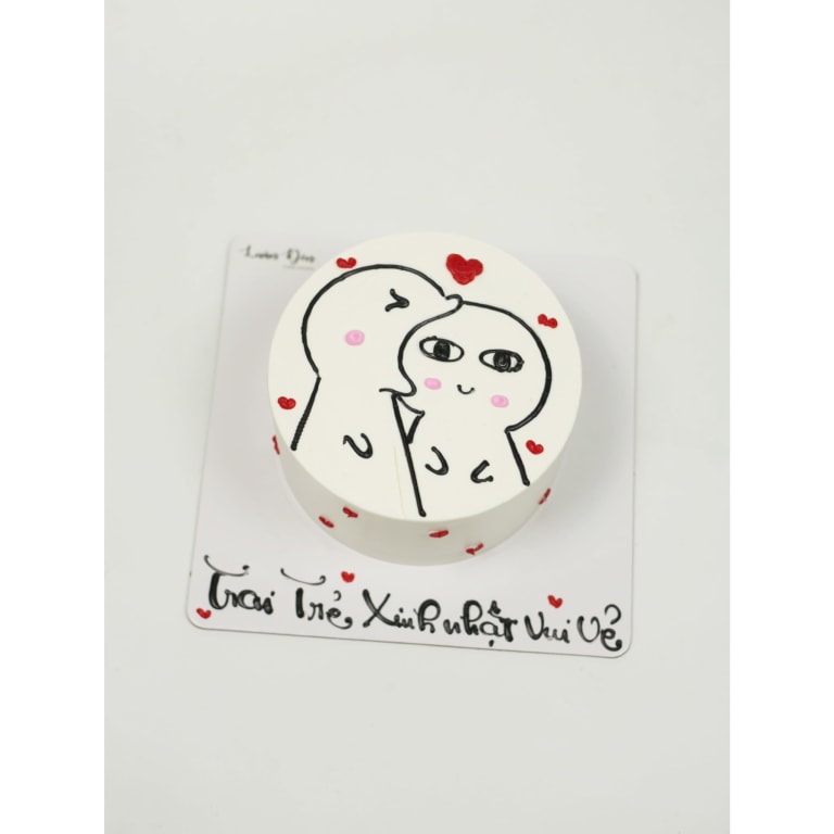 Bánh kem vẽ hình cặp đôi chibi dễ thương