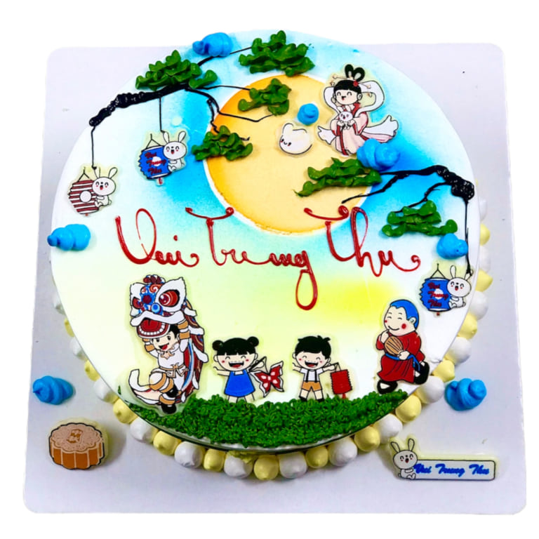 Bánh kem Trung Thu vẽ tay hoạt hình dễ thương