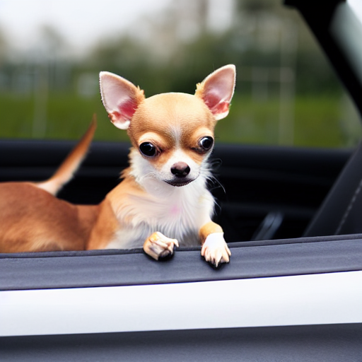 Chihuahua sitzt in einem Auto