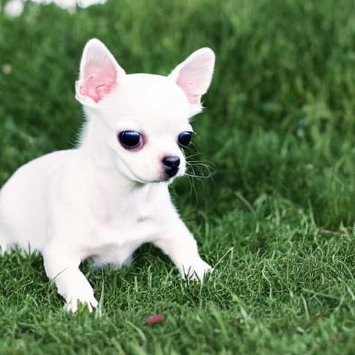 weißer Chihuahua Welpe auf Gras