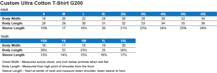 Cotton T Shirt Size Chart