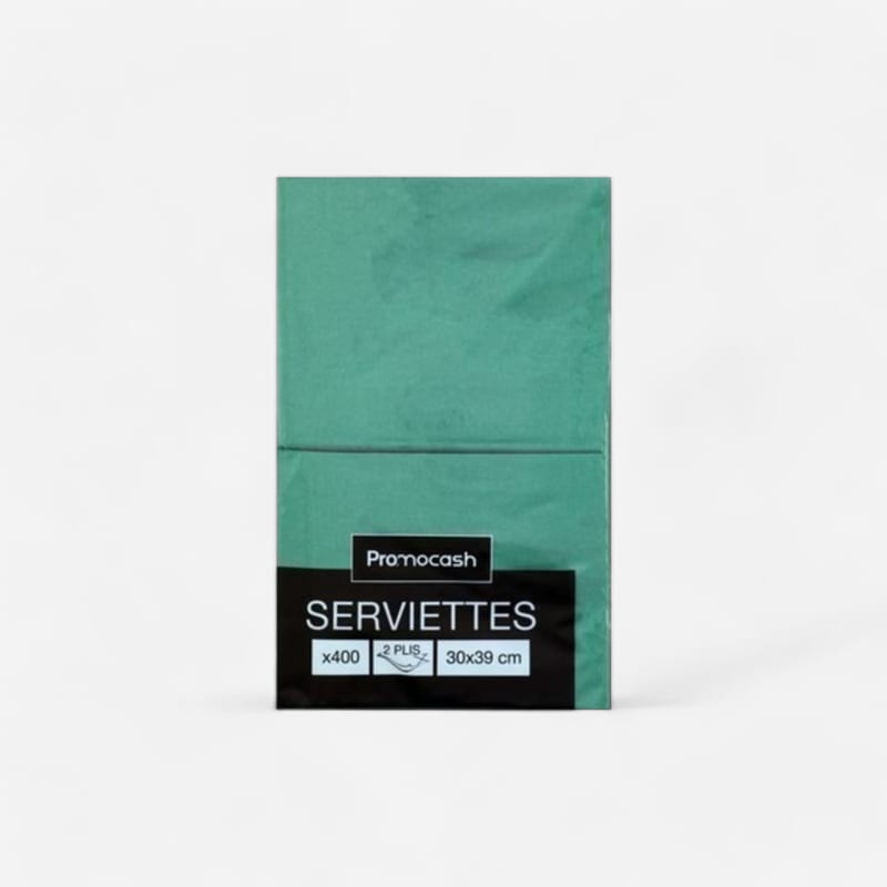 400 serviettes Ouate vertes 2 plis 30x39cm
