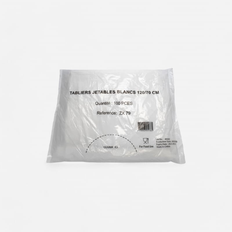 Tablier jetable blanc 120x70cm x100