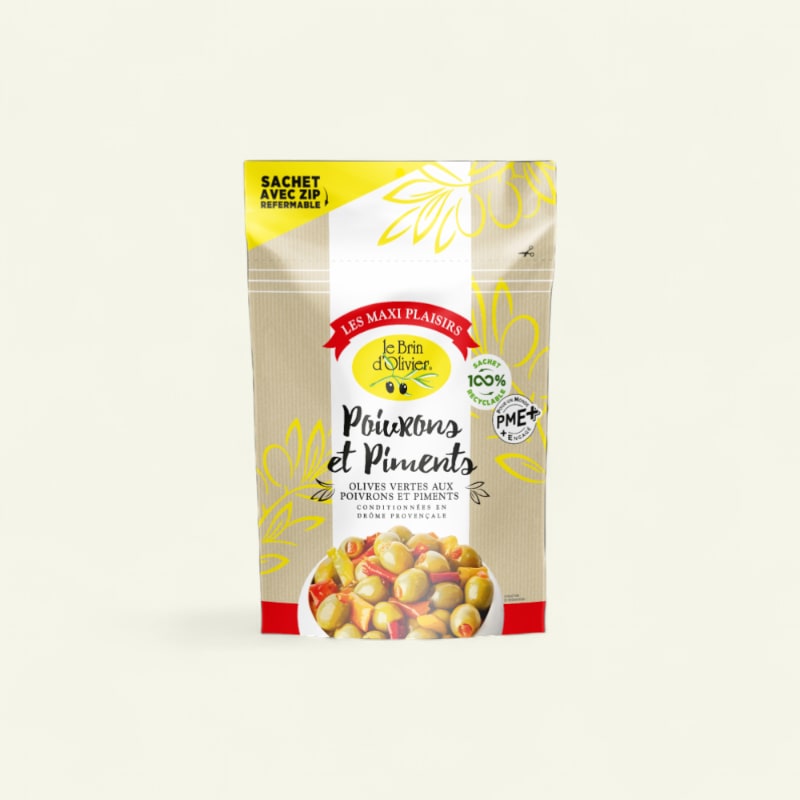 Olives vertes dénoyautées Poivrons & Piments - Maxi Plaisirs